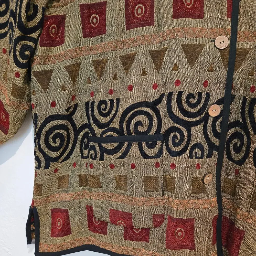 Vintage 2X Tally-Ho REVERSIBLE Geometric Art Tapestry Button-up Collared Jacket - Picture 10 of 14